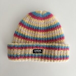 Supreme Beanie White Loose Stripe FW23 Alpaca Wool Knit Streetwear Skater Hype